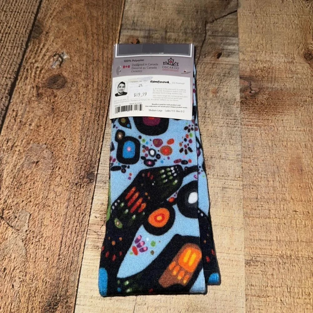 Oscardo Discover Canada Art Socks John Rombough Chipewyan Dene Artist Nwt